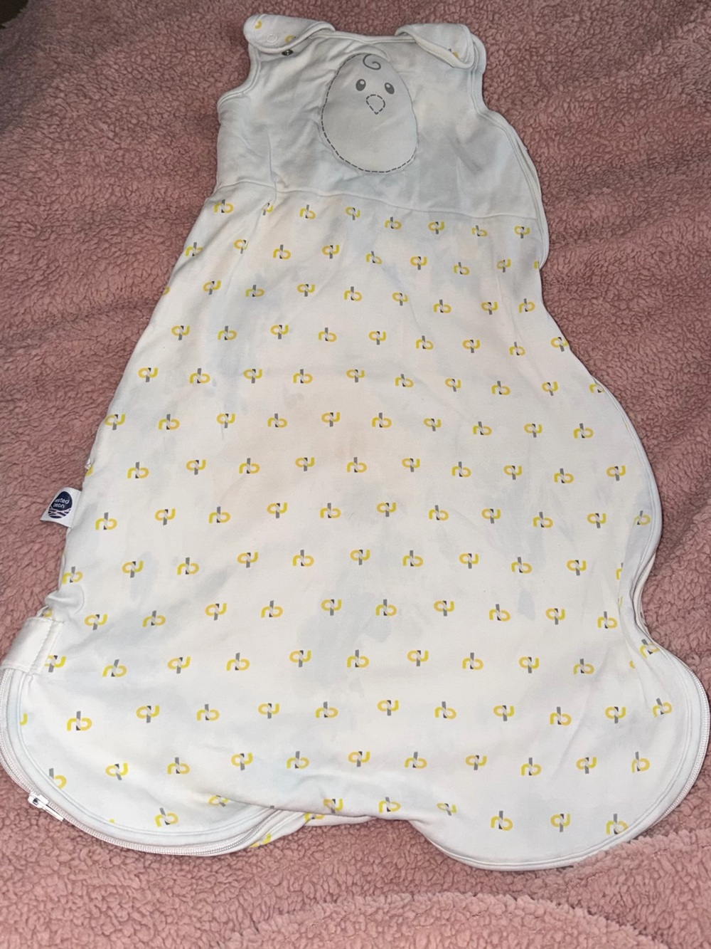 Nested Bean Sleep Sack with White and Yellow Printed Fabric